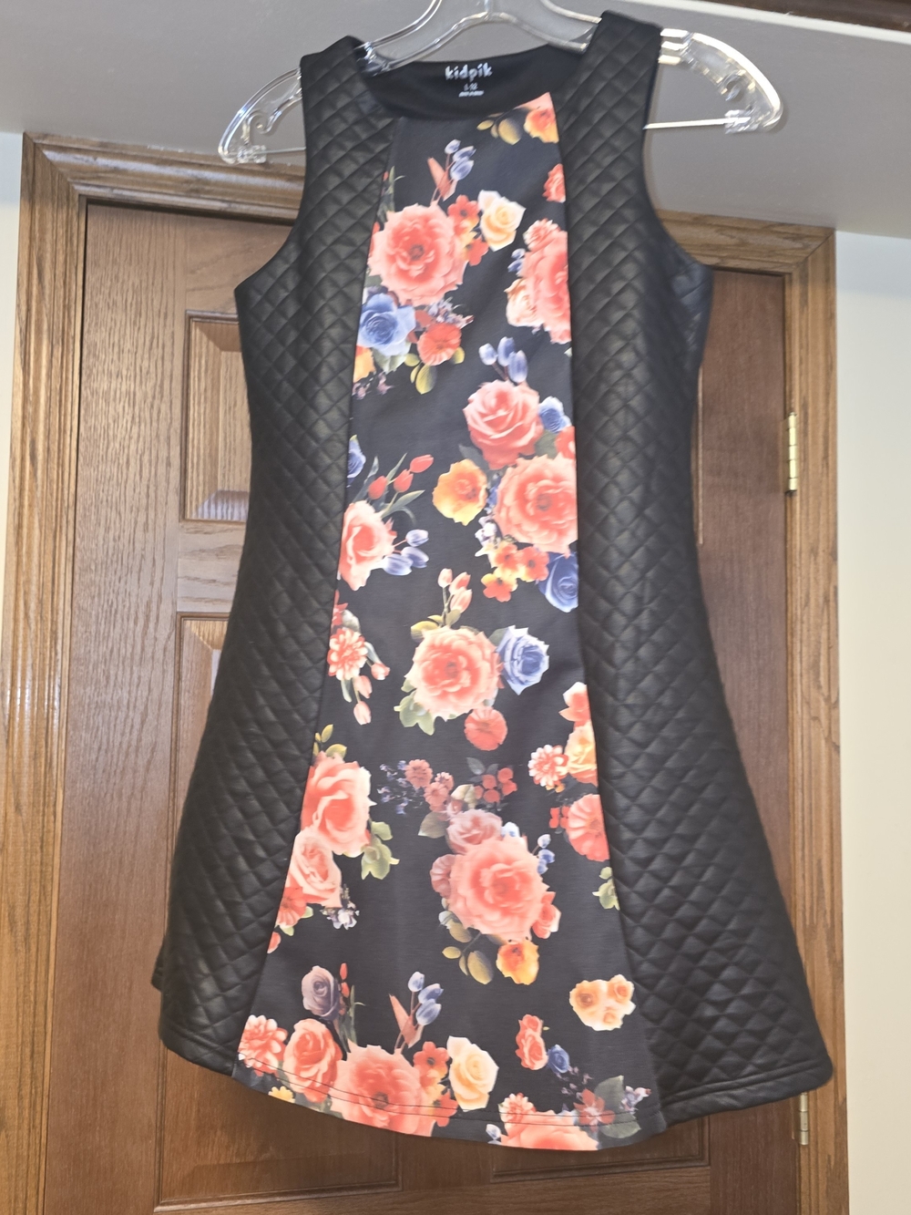 Kidpik Girls Quilted Floral Dress Size 12 Sleeveless Black A-Line